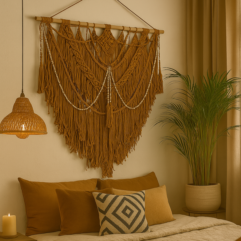 Beaded Large Handcrafted Macrame Rust