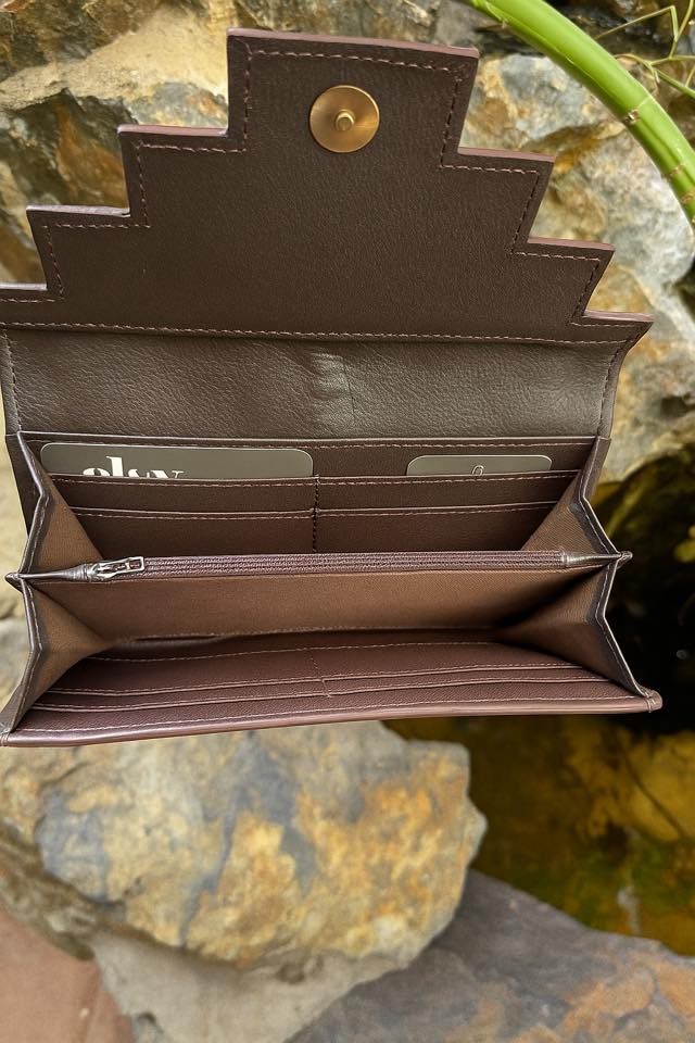 Turquoise Geometric Tooled Black & White Cowhide Leather Clutch