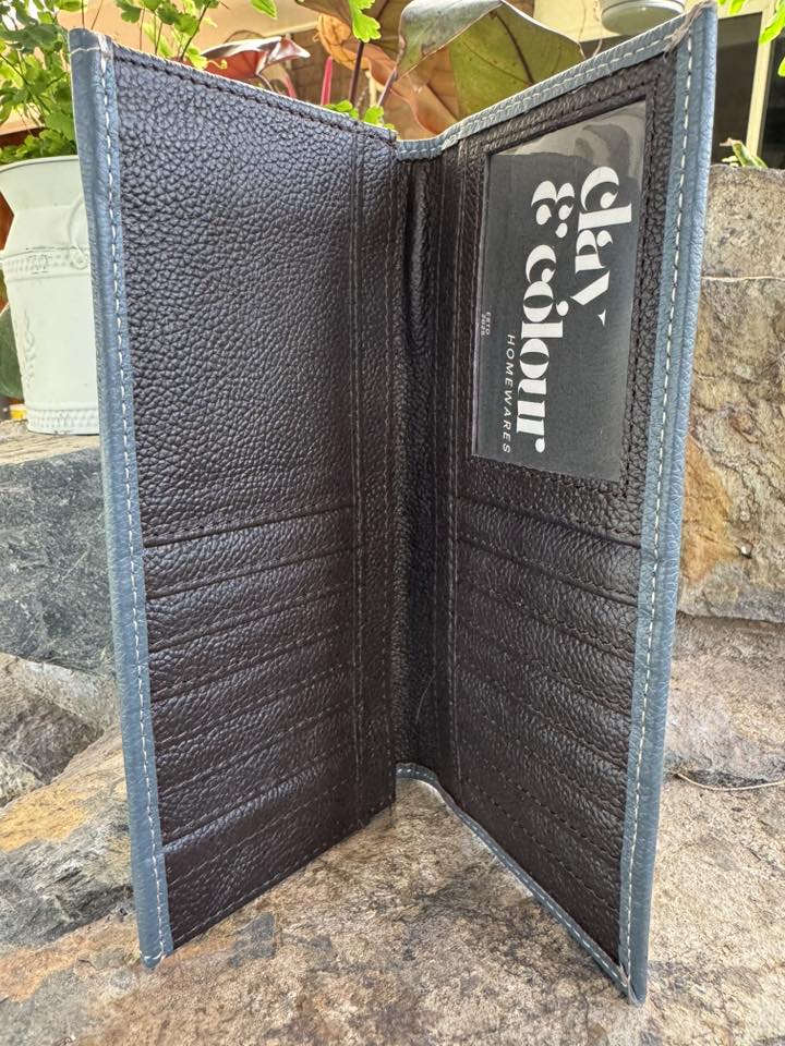 Geometric Tooled Grey Leather Purse