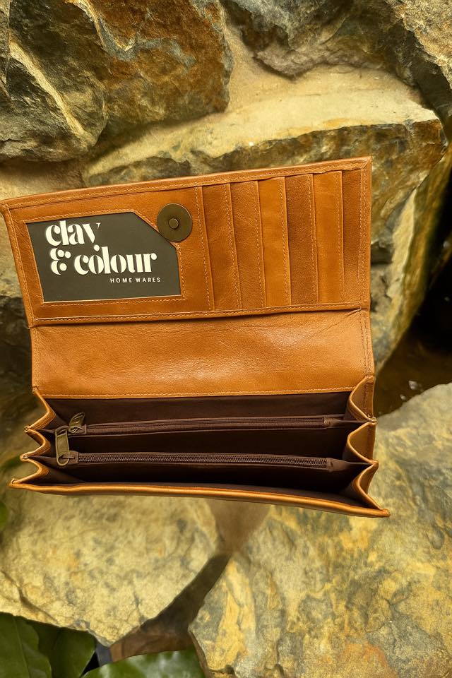 Brown Leather Clutch with Strap