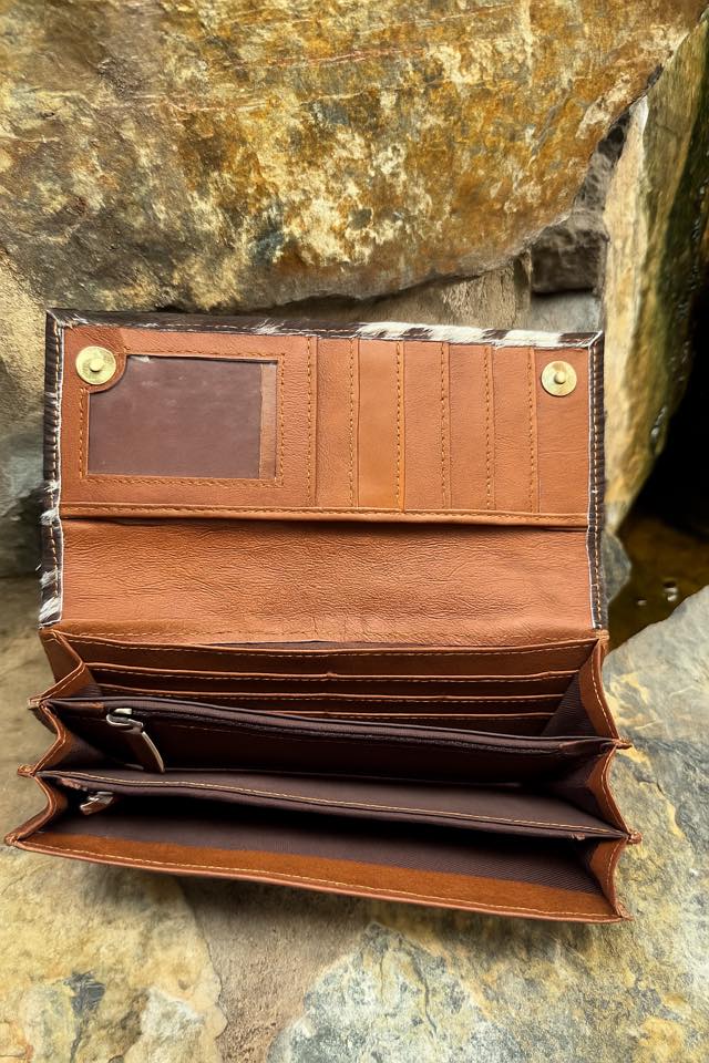 Brown & White Cowhide Leather Clutch