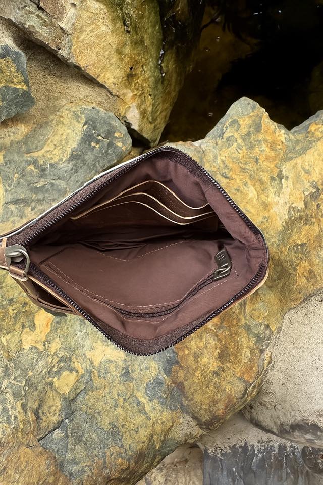 Cowhide Leather Satchel Clutch with Wrist Strap