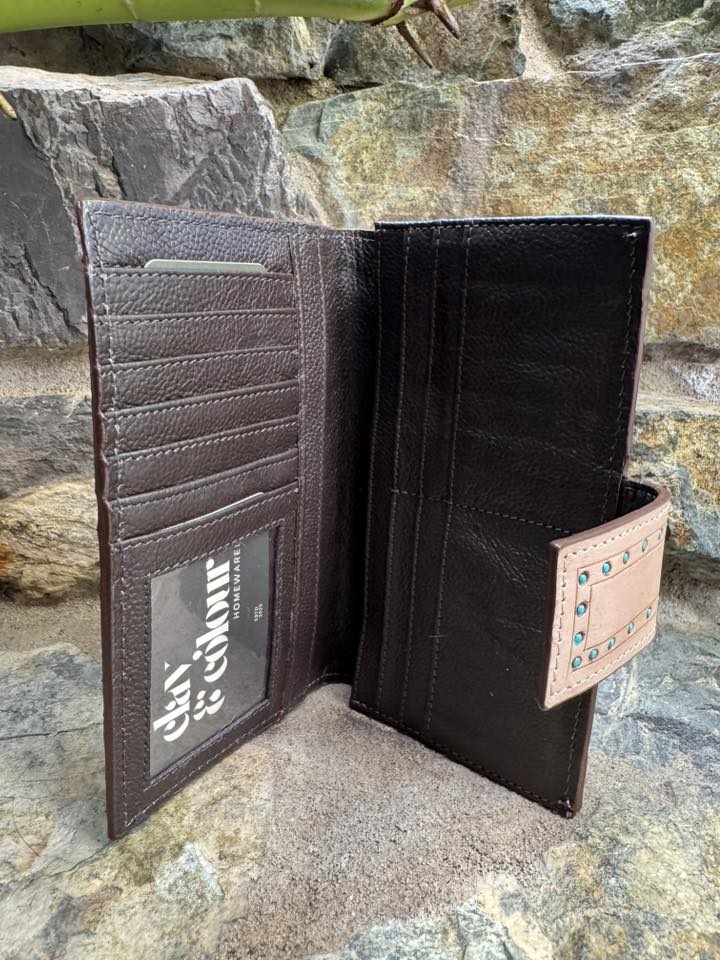 Geometric Tooled Black & White Cowhide Leather Purse