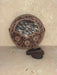 Medium Round Brown and White Cowhide Tooled Leather Hand Bag