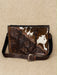 Diagonal Brown & White Tooled Leather & Cowhide Tote