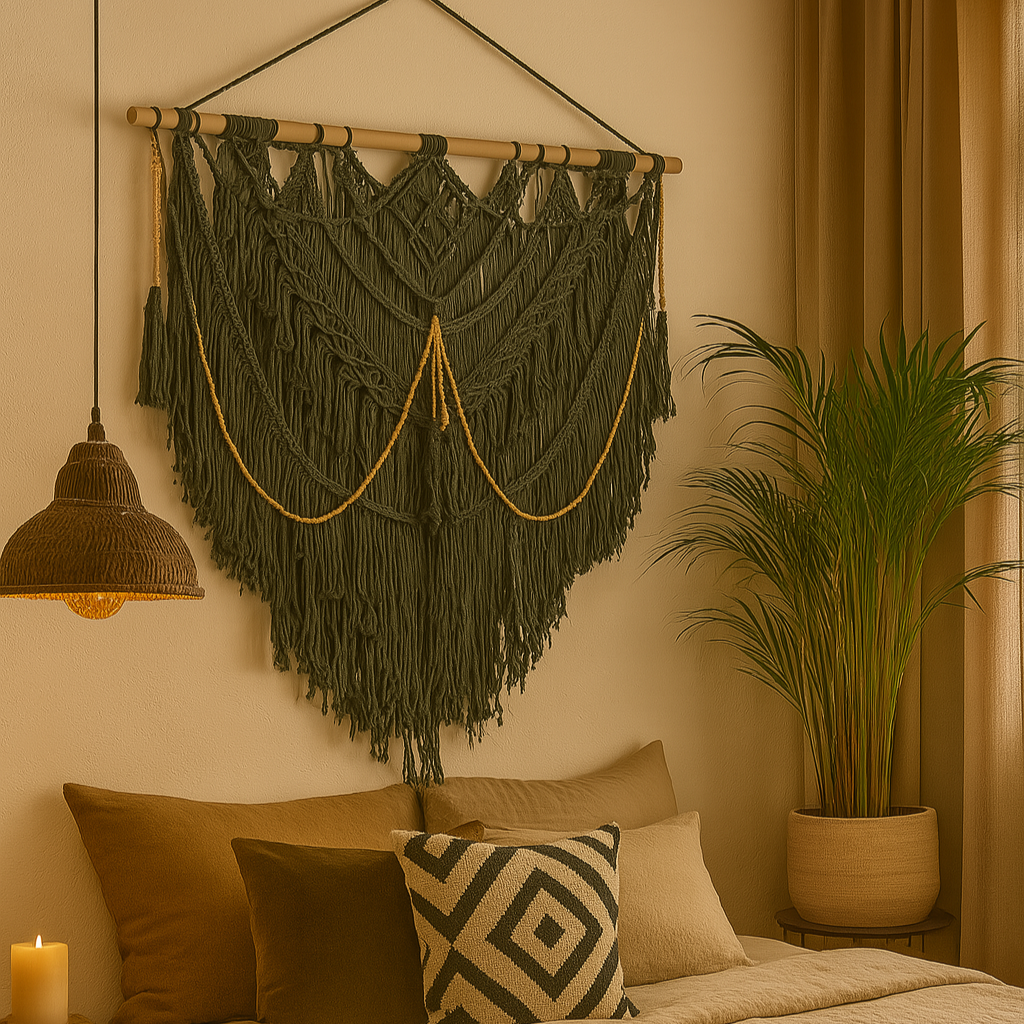 Beaded Large Handcrafted Macrame Green