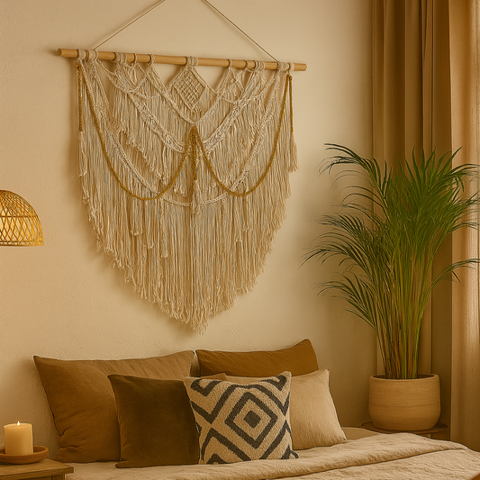 Beaded Large Handcrafted Macrame Neutral