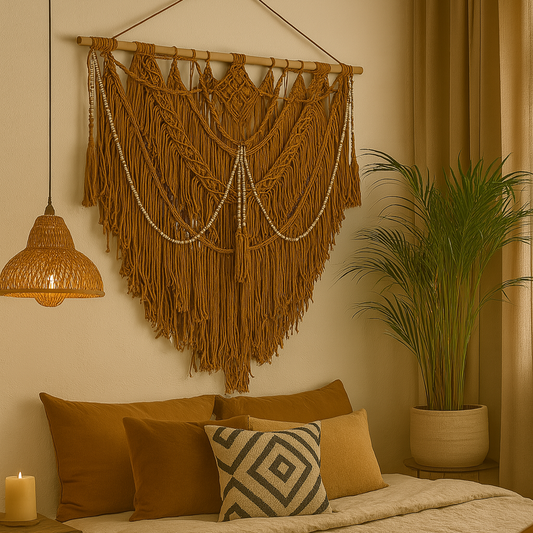 Beaded Large Handcrafted Macrame Rust