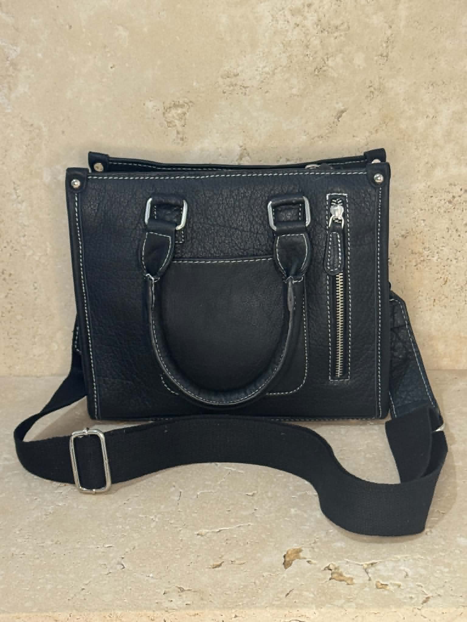 Black Boot Stitched Tote Handbag