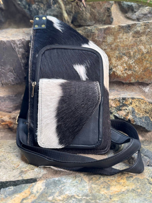 Black and White Cowhide Cross Body Bag
