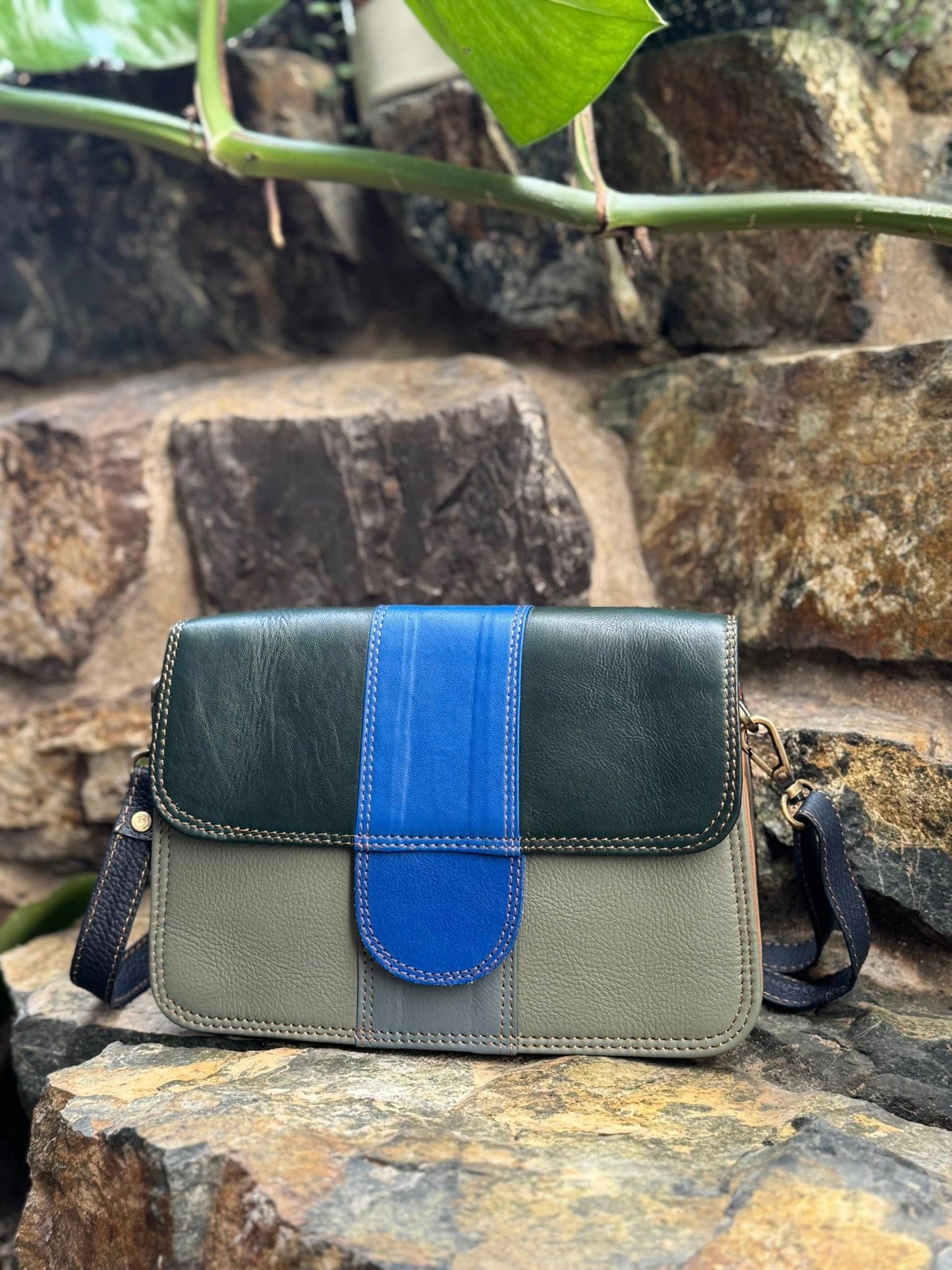 Blue And Green Vintage Leather Bag