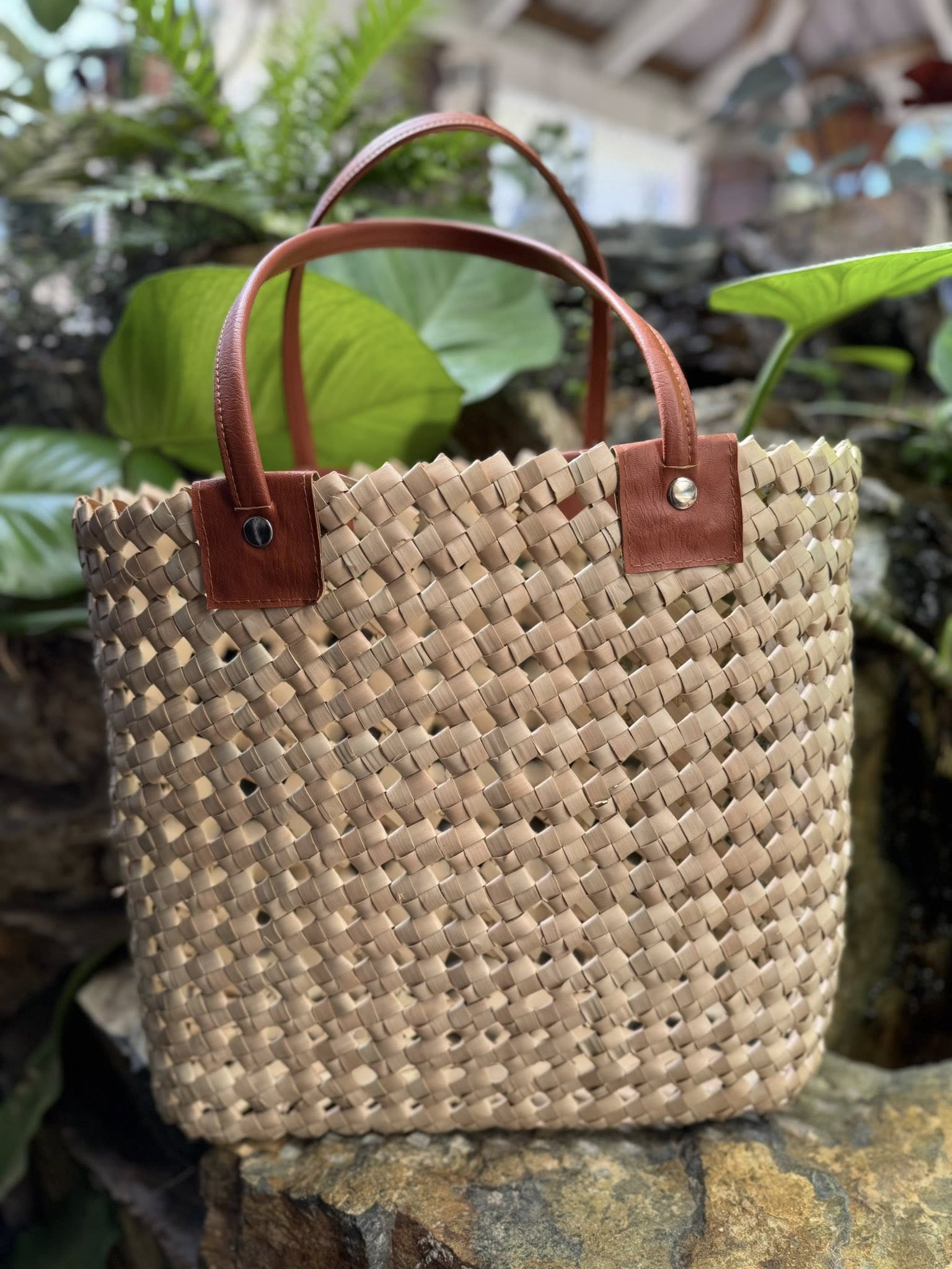 Tan Cane Handbag Large