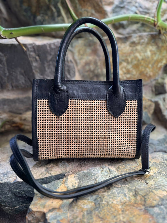 Black Rattan Tote Handbag