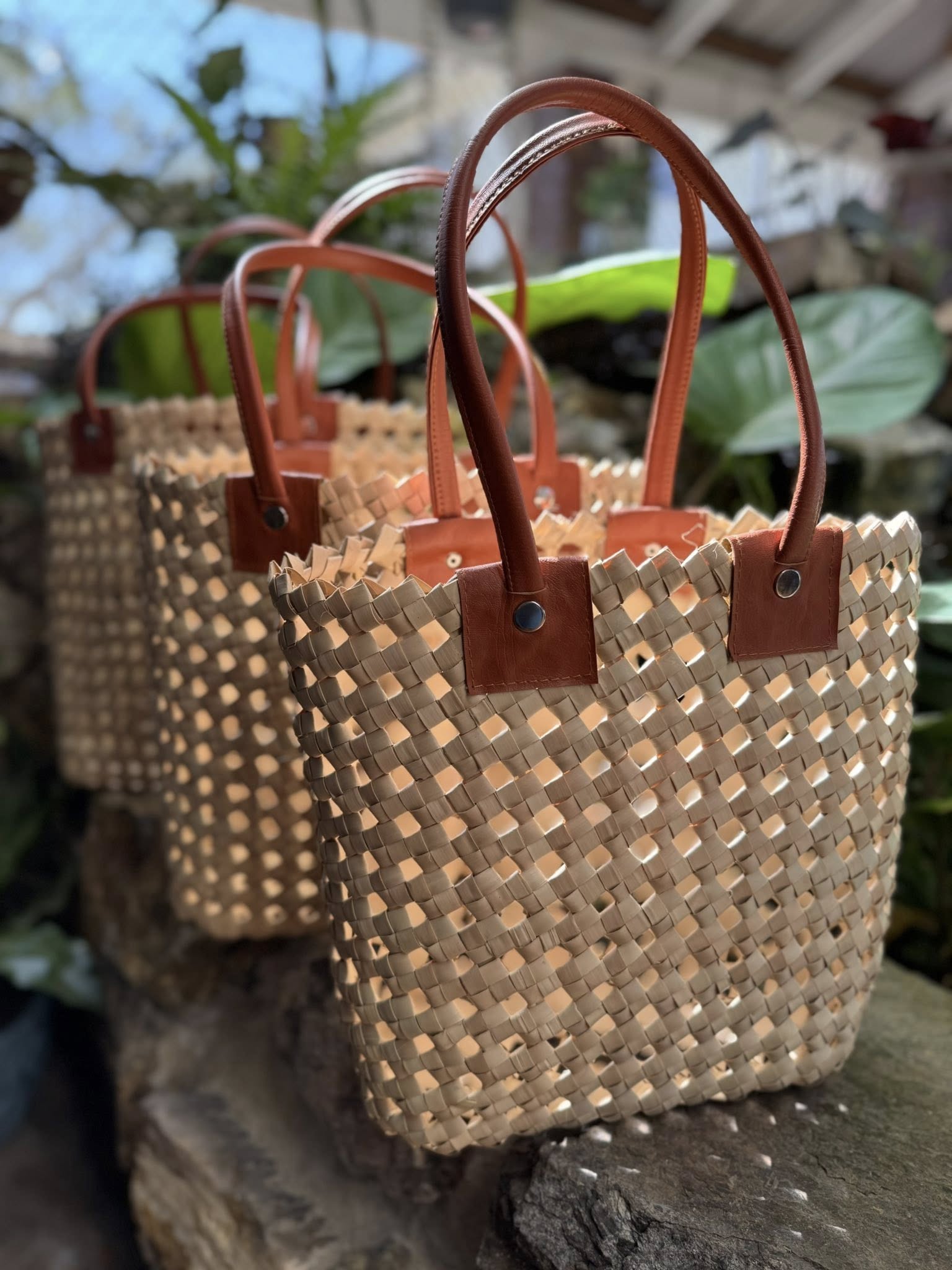 Tan Cane Handbag Large