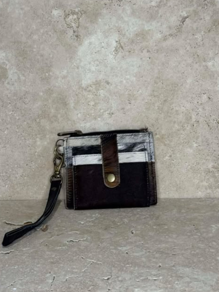 Black/ White With A Splash Of Brown Cowhide Small Wallet