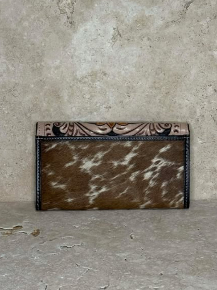 Sunflower Tooled & Cowhide Leather Clutch
