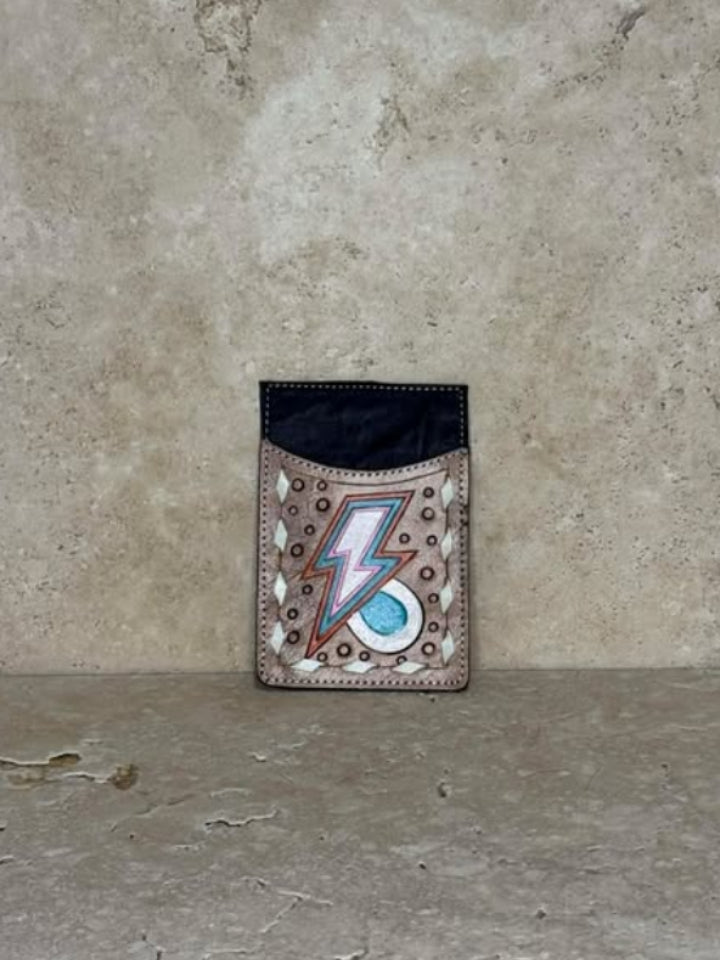 Lightning Bolt With Floral Splash Tooled Card Holder