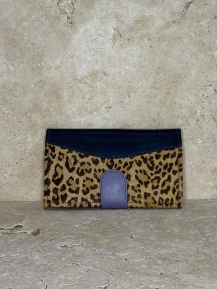 Animal Print Cowhide and Leather Clutch Black and Red