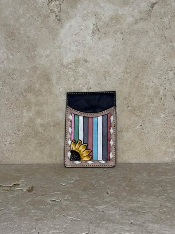 Colourful Stripes With A Peek Of A Sunflower Tooled Card Holder