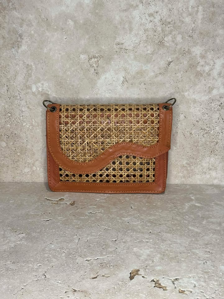 Tan Rattan Tote Handbag