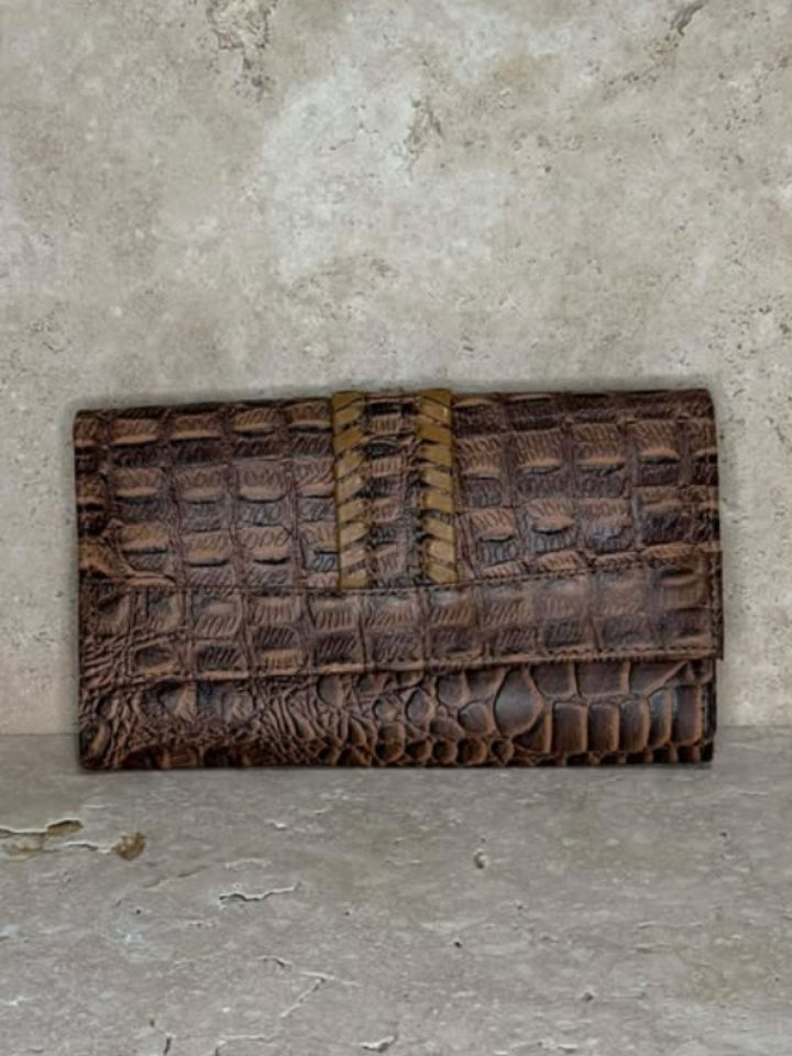 Crocodile Print Leather T Purse Brown