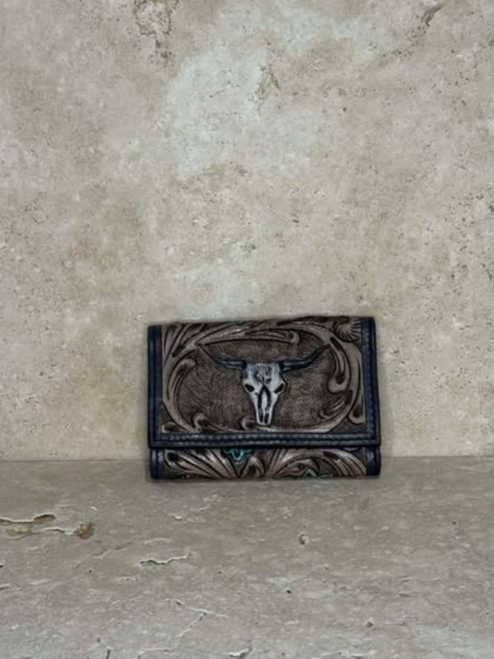 Cow Skull Tooled Leather Small Purse