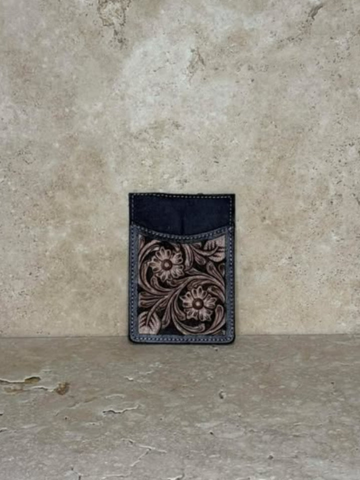 Brown Floral Tooled Card Holder