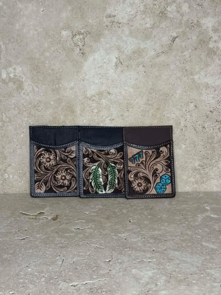 Brown Floral Tooled Card Holder