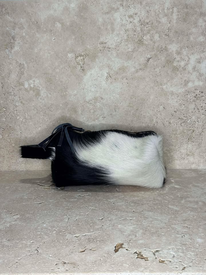 Cowhide Toiletry Bag Black & White