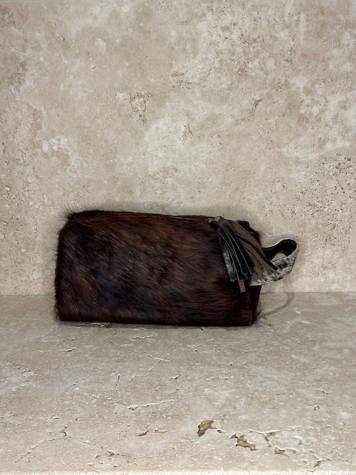 Cowhide Toiletry Bag Brown & White