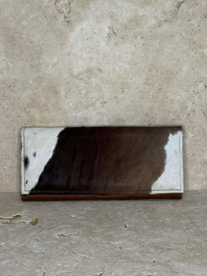 Brown & White Cowhide Leather Clutch