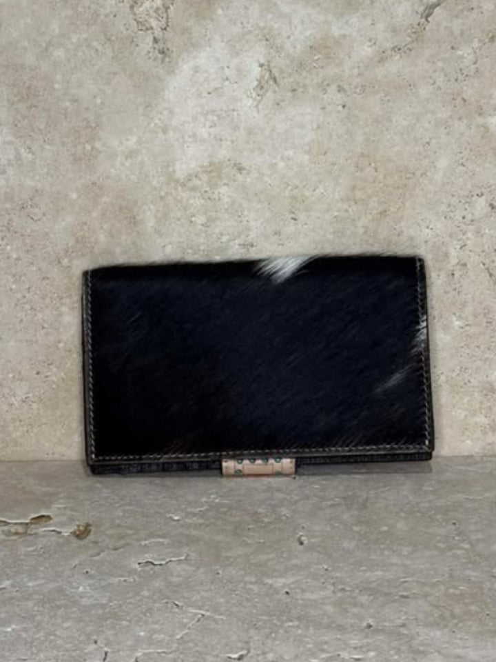 Geometric Tooled Black & White Cowhide Leather Purse