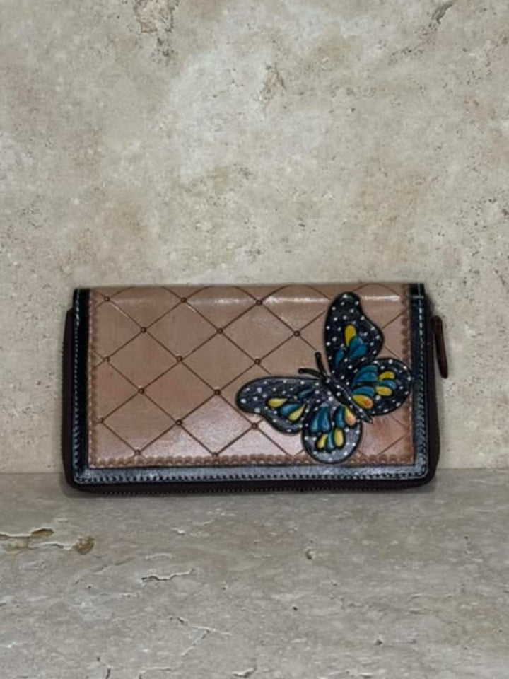 Tooled Butterfly Leather Purse