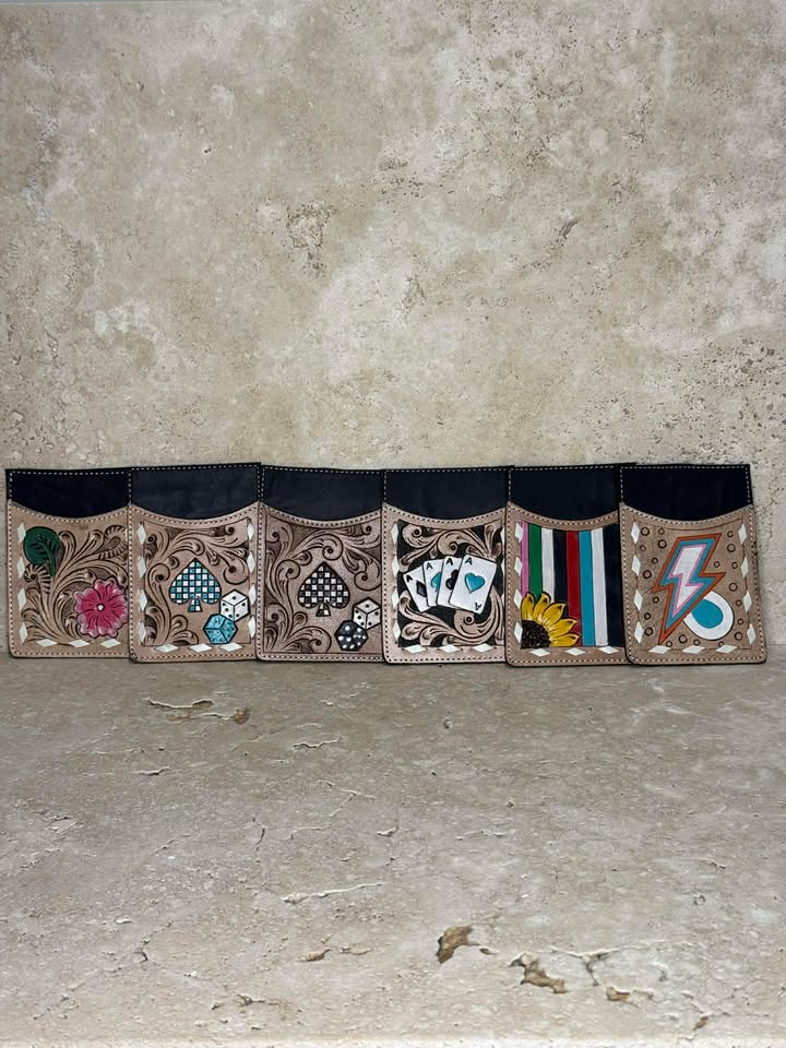 Blue Spade With Dice And Splash Of Floral Tooled Card Holder