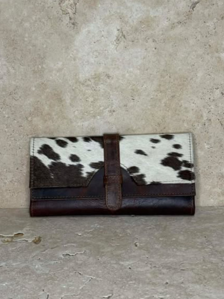 Cowhide Clutch Brown & White with Strap