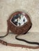 Medium Round Black and White Cowhide Tooled Leather Hand Bag