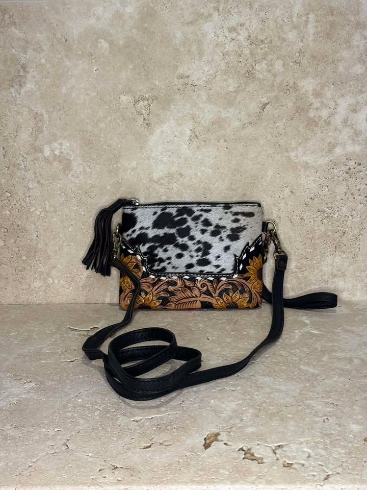 Cowhide Tooled Leather Sunflower Handbag
