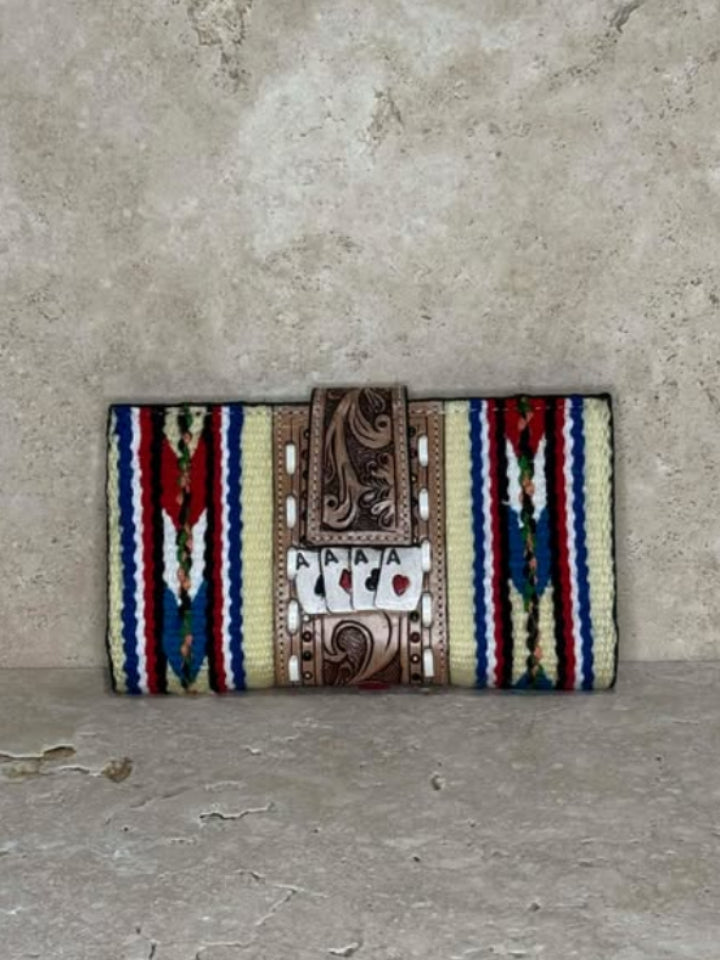 Aztec Saddle Blanket Wallet with Card Tooling Cream