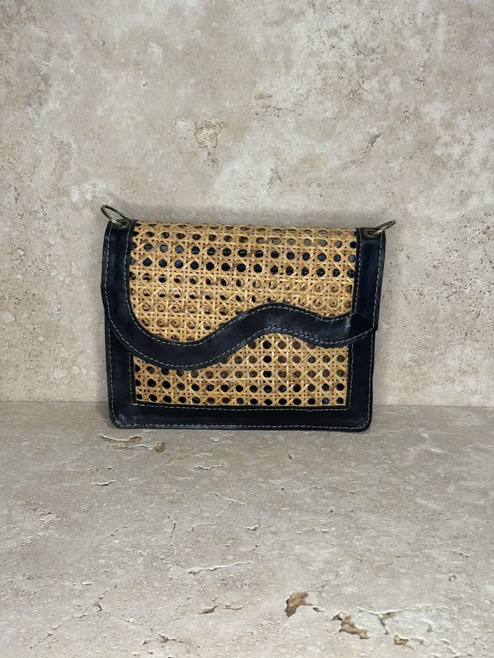 Black Rattan Tote Handbag