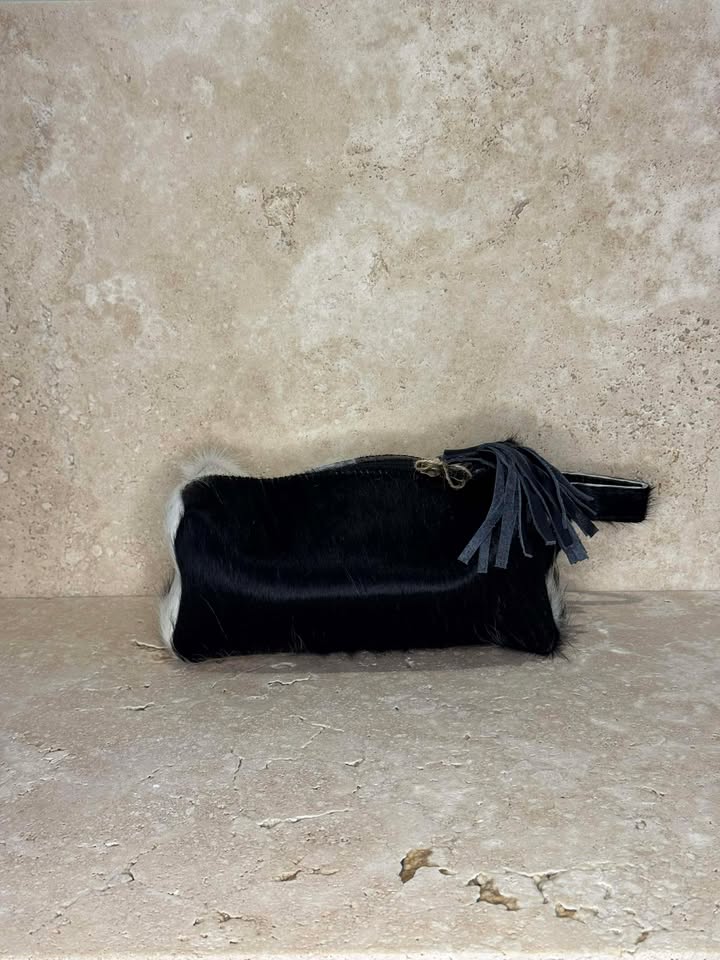 Cowhide Toiletry Bag Black & White