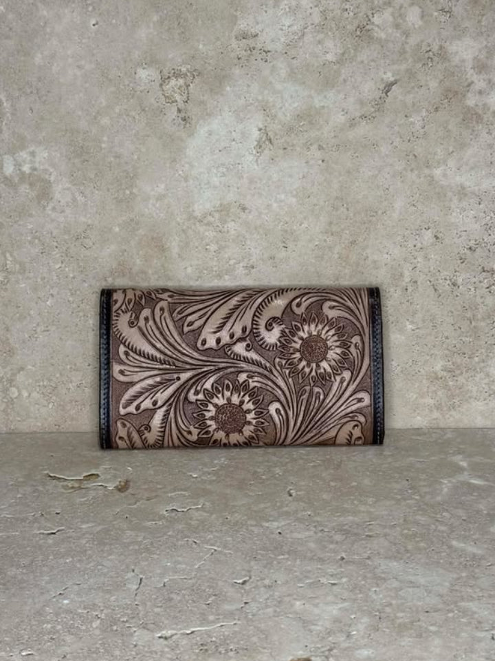 Cow Skull Tooled Leather Purse