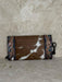 Brown & White Tooled Cowhide Leather Clutch with Wrist Strap