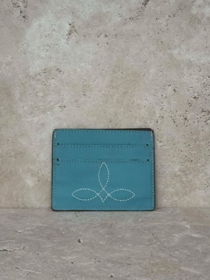 Sky Blue Boot Stitched Card Holder