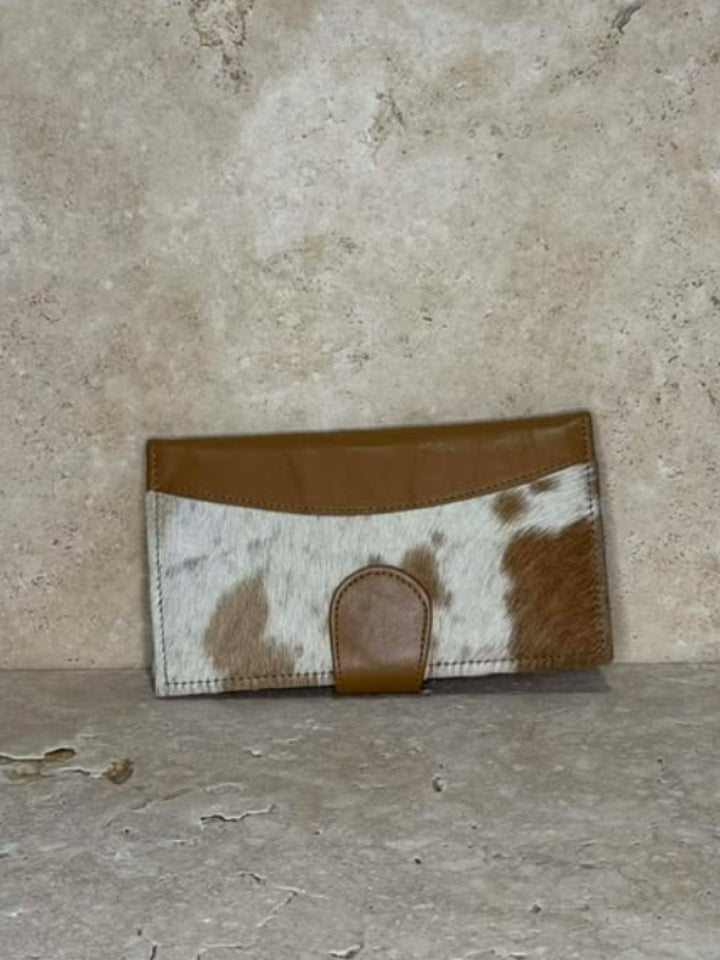 Animal Print Cowhide and Leather Clutch Black and Red