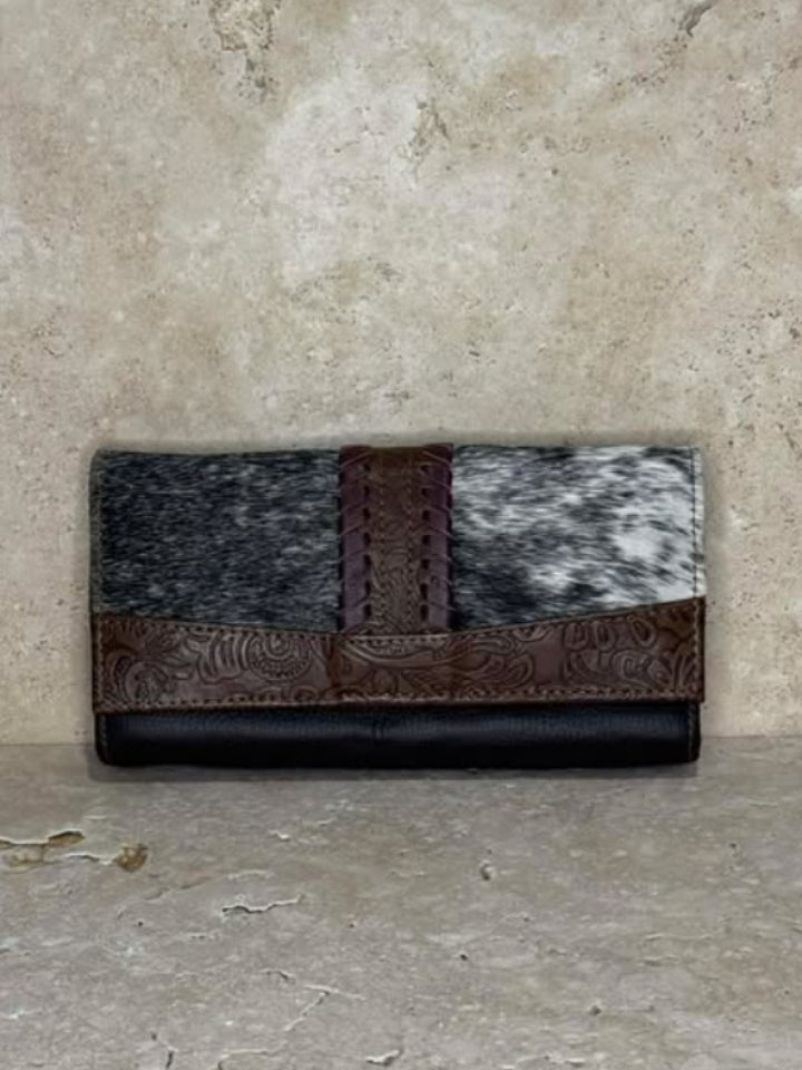 Tooled T Leather and Cowhide Purse