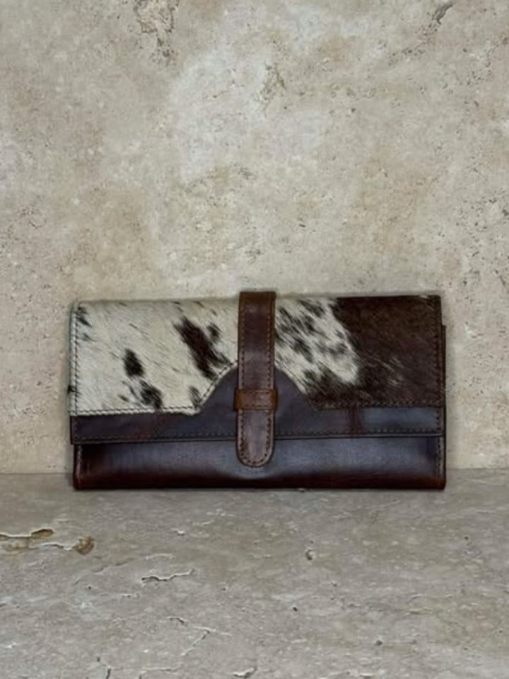 Cowhide Clutch Brown & White with Strap