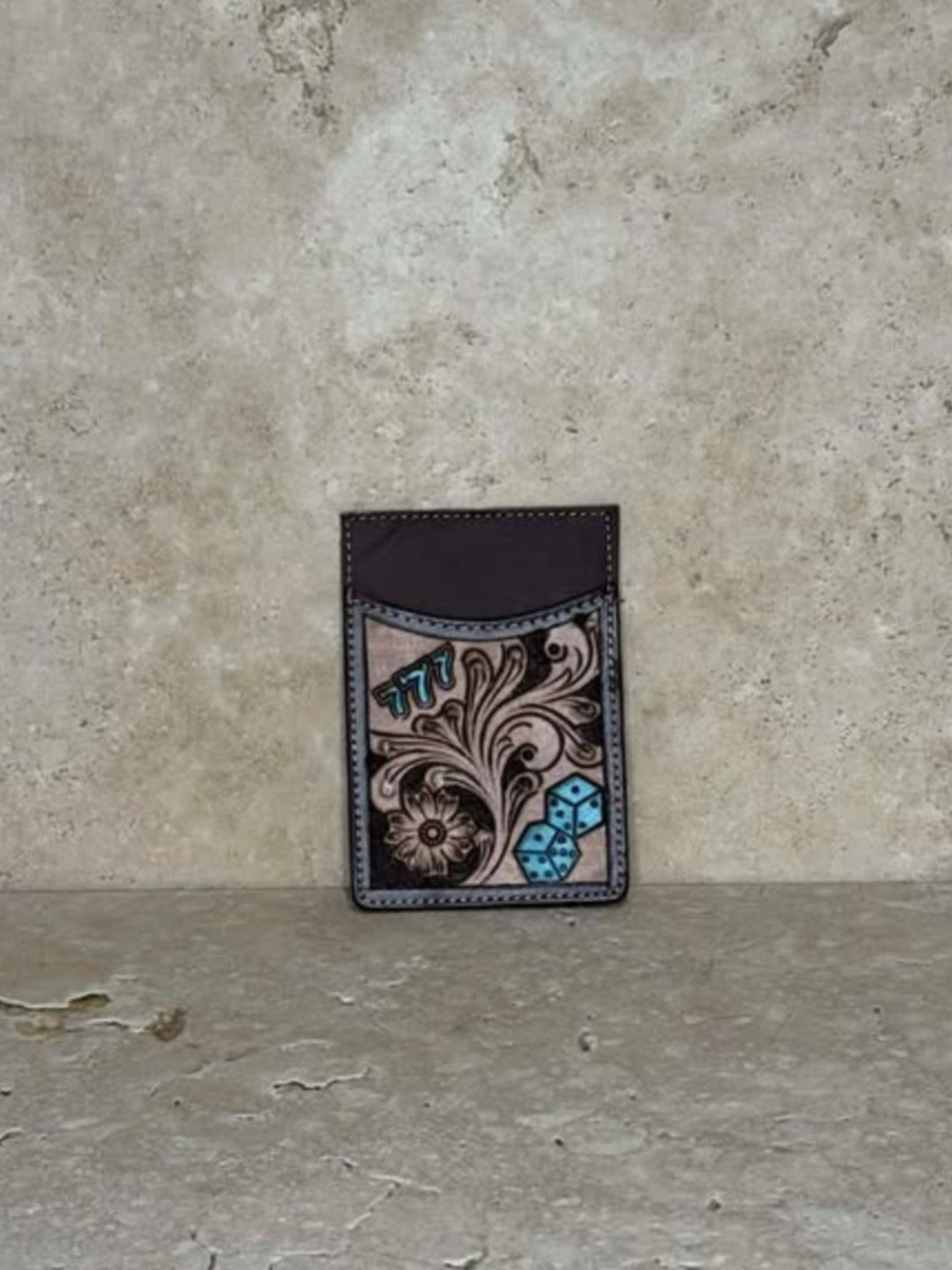 Brown Floral 777 With Small Dice Tooled Card Holder