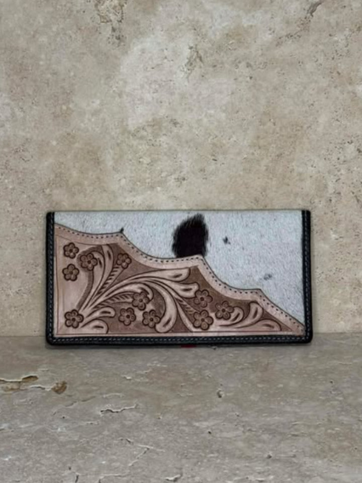 Tooled Wing Leather and Cowhide Wallet