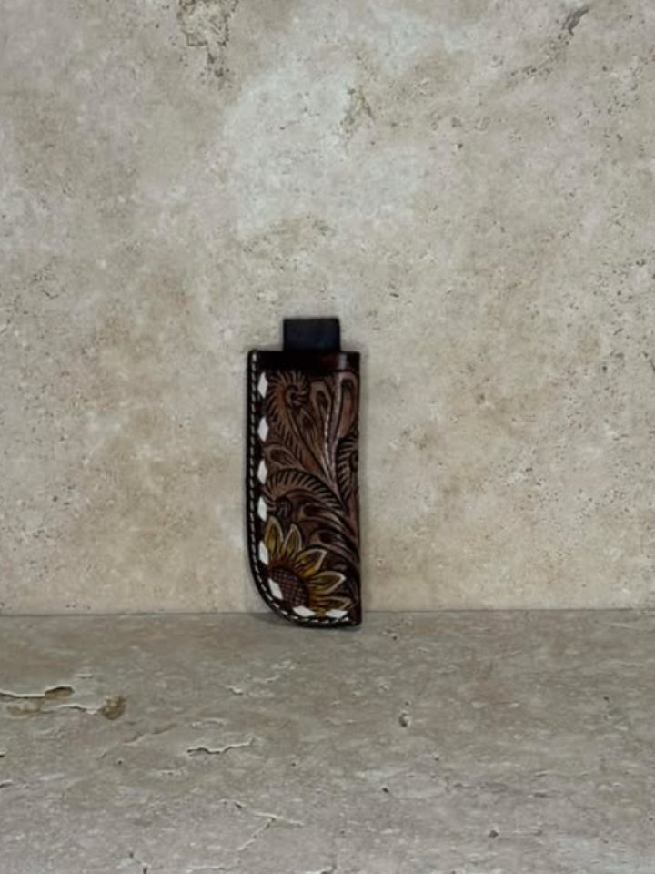 Sunflower Floral Tooled Pocket Knife Holder