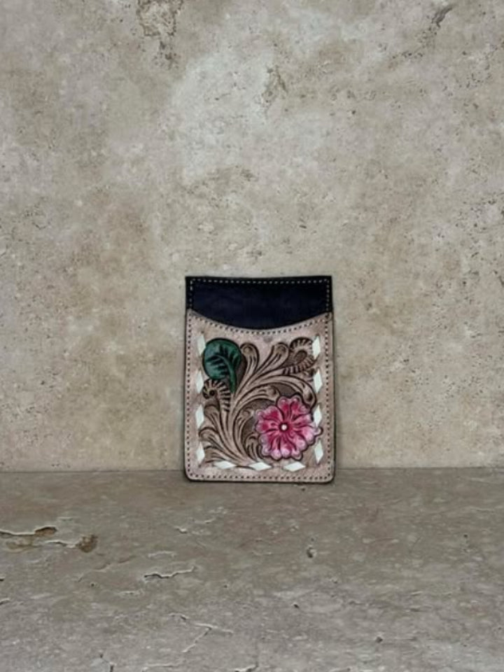 Pink Floral Tooled Card Holder
